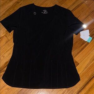 Infinity Cherokee Women's Black Short Sleeve V-Neck Scrub Top with Badge Loop